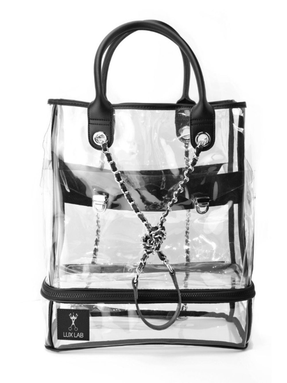 Clear Tote Bag with black trim and Chain Accent